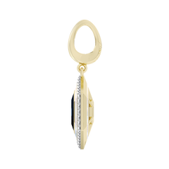 Gold earring with a clear gemstone on a white background