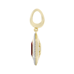 Gold earring with a marquise-shaped gemstone on a white background