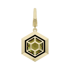 Hexagonal pendant with intricate design on a white background